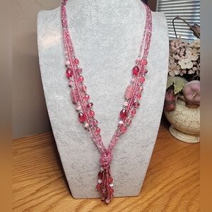Pink Glass and Acrylic Beaded Necklace